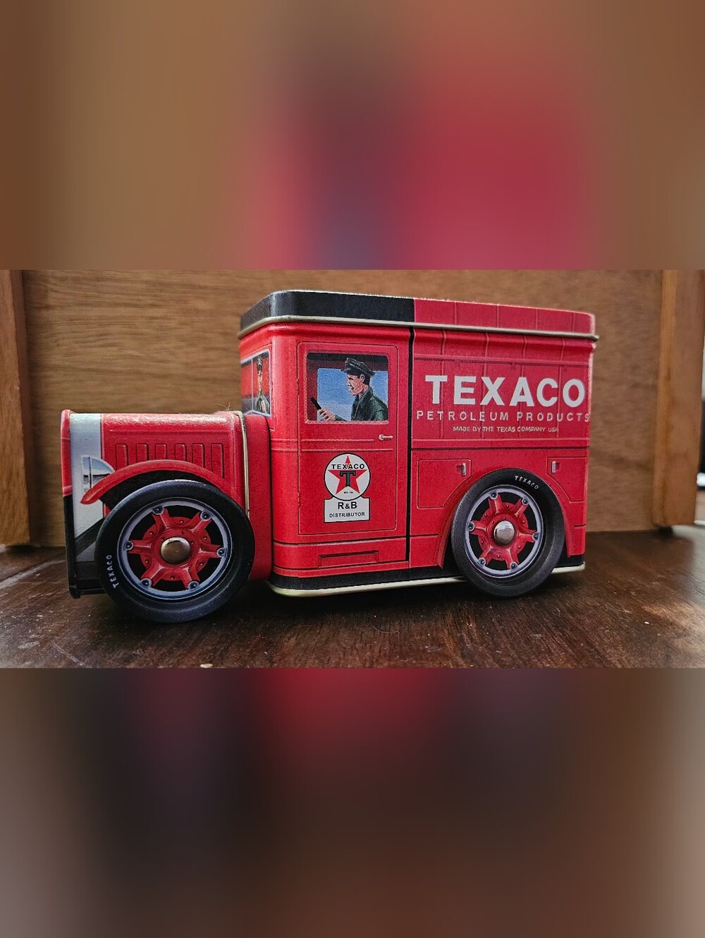 Red Vintage Texaco Delivery Truck Metal Bank Kids Toy